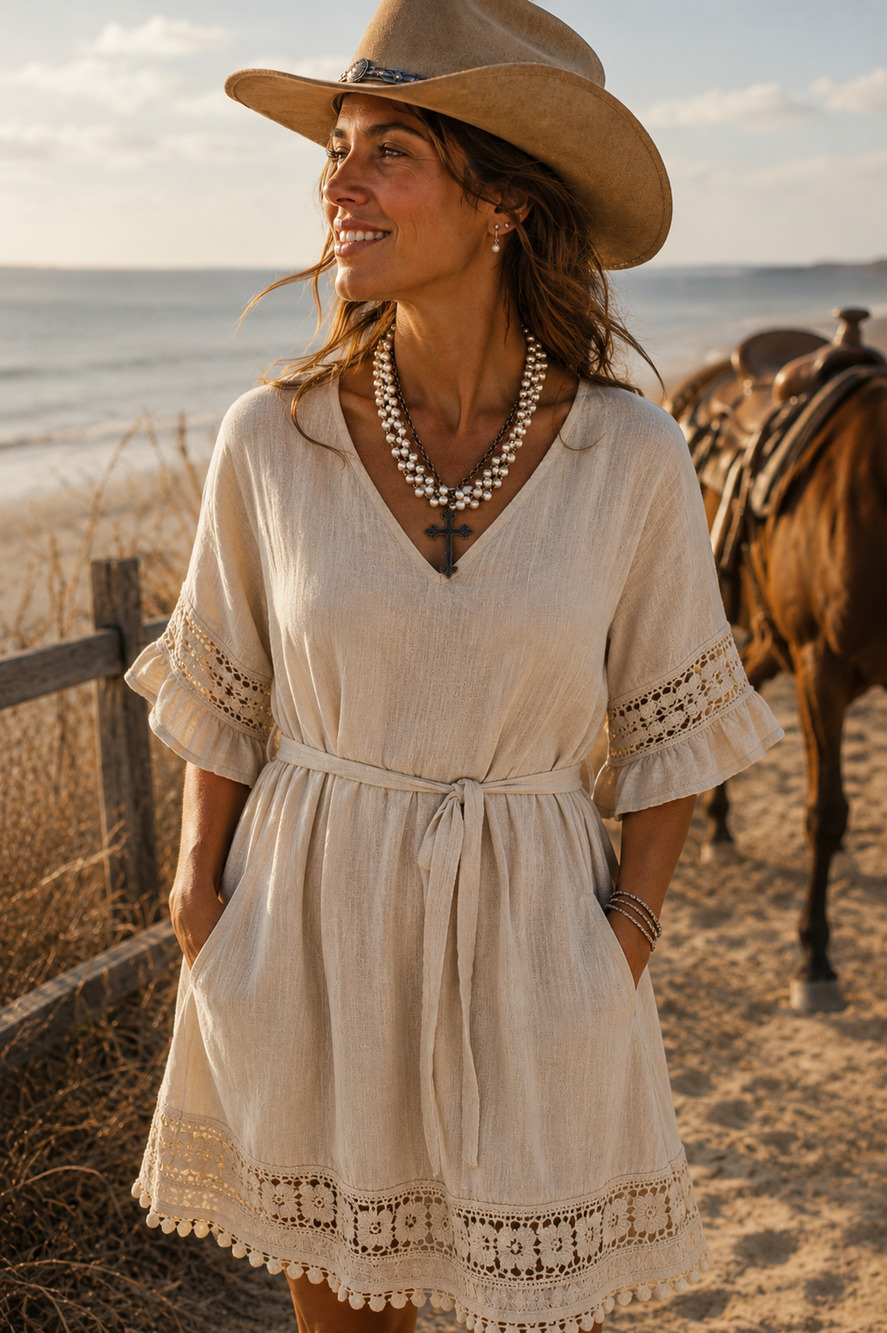 Coastal Cowgirl Pearl & Copper/Brass tone metal Cross tri-strand pearl necklace